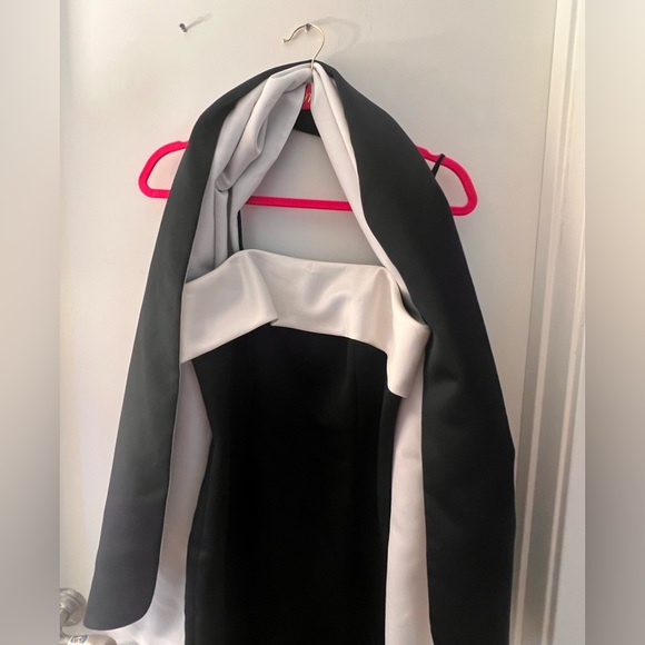 ALEX EVENINGS dress gown formal evening cowl black and white with satin shawl - Picture 5 of 7